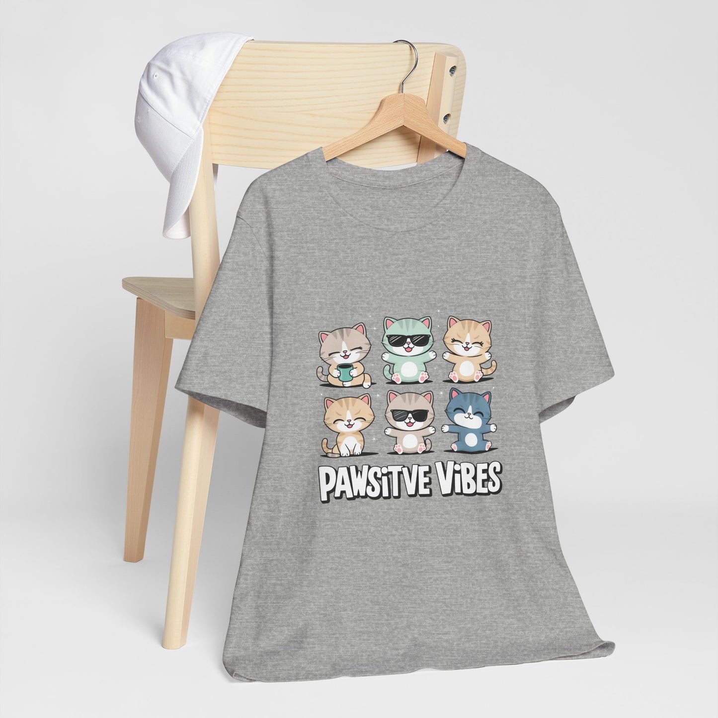 Pawsitive Vibes Cat Tee, Cute Animal Shirt, Pet Lover Gift, Soft Jersey T-Shirt, Humor Apparel for Cat Lovers, Fun Casual Wear