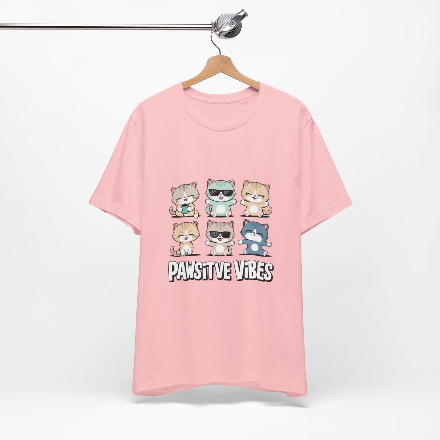Pawsitive Vibes Cat Tee, Cute Animal Shirt, Pet Lover Gift, Soft Jersey T-Shirt, Humor Apparel for Cat Lovers, Fun Casual Wear