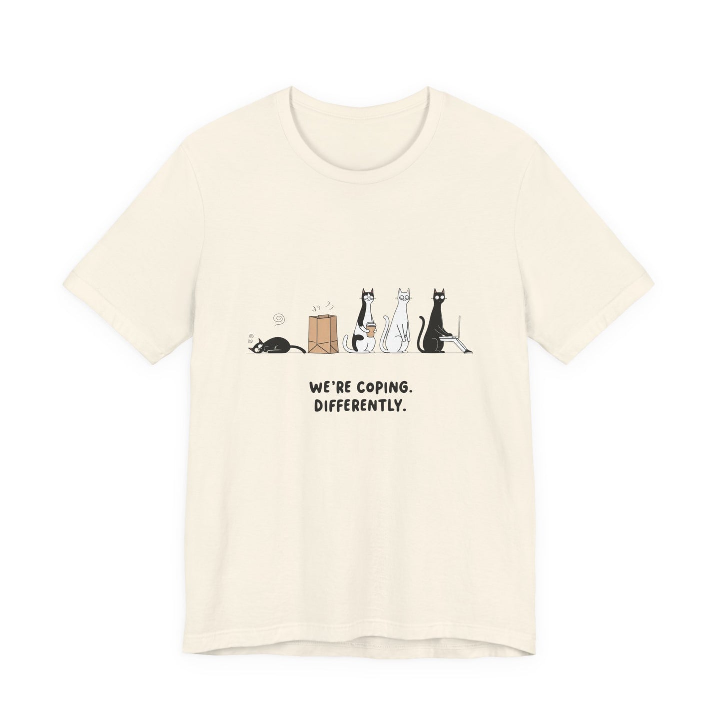 Quirky Cat Tee - We're Coping Differently, Cat Lovers Gift, Funny Pet Tee, Cute Animal Shirt, Unisex Graphic T-Shirt