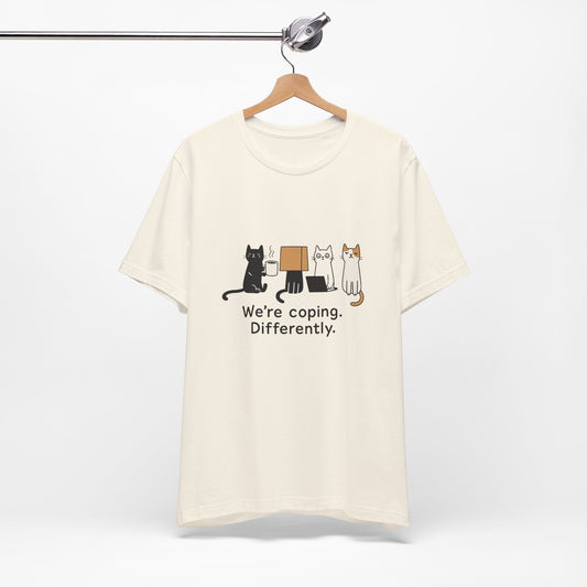 Coping Cat Tee, Unisex T-Shirt, Funny Cat Lover Gift, Unique Pet Owners Shirt, Gift for Cat Enthusiasts