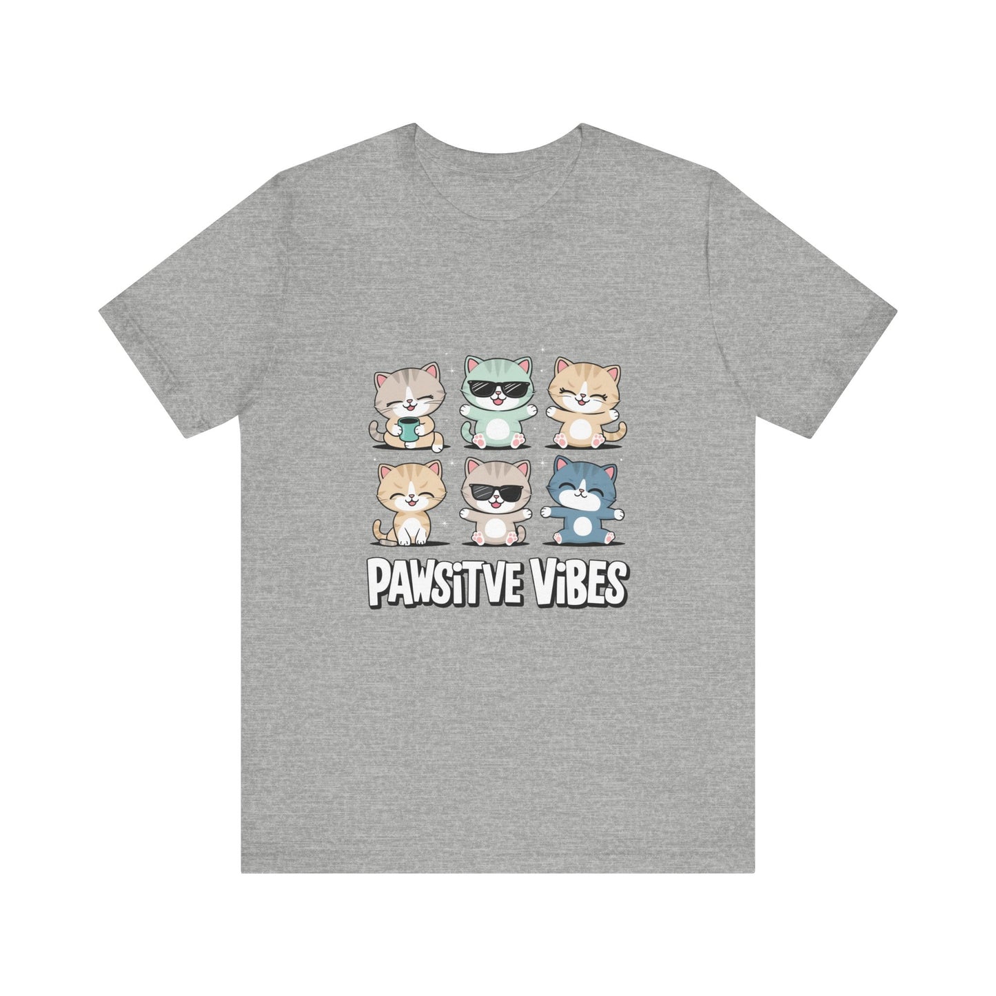 Pawsitive Vibes Cat Tee, Cute Animal Shirt, Pet Lover Gift, Soft Jersey T-Shirt, Humor Apparel for Cat Lovers, Fun Casual Wear