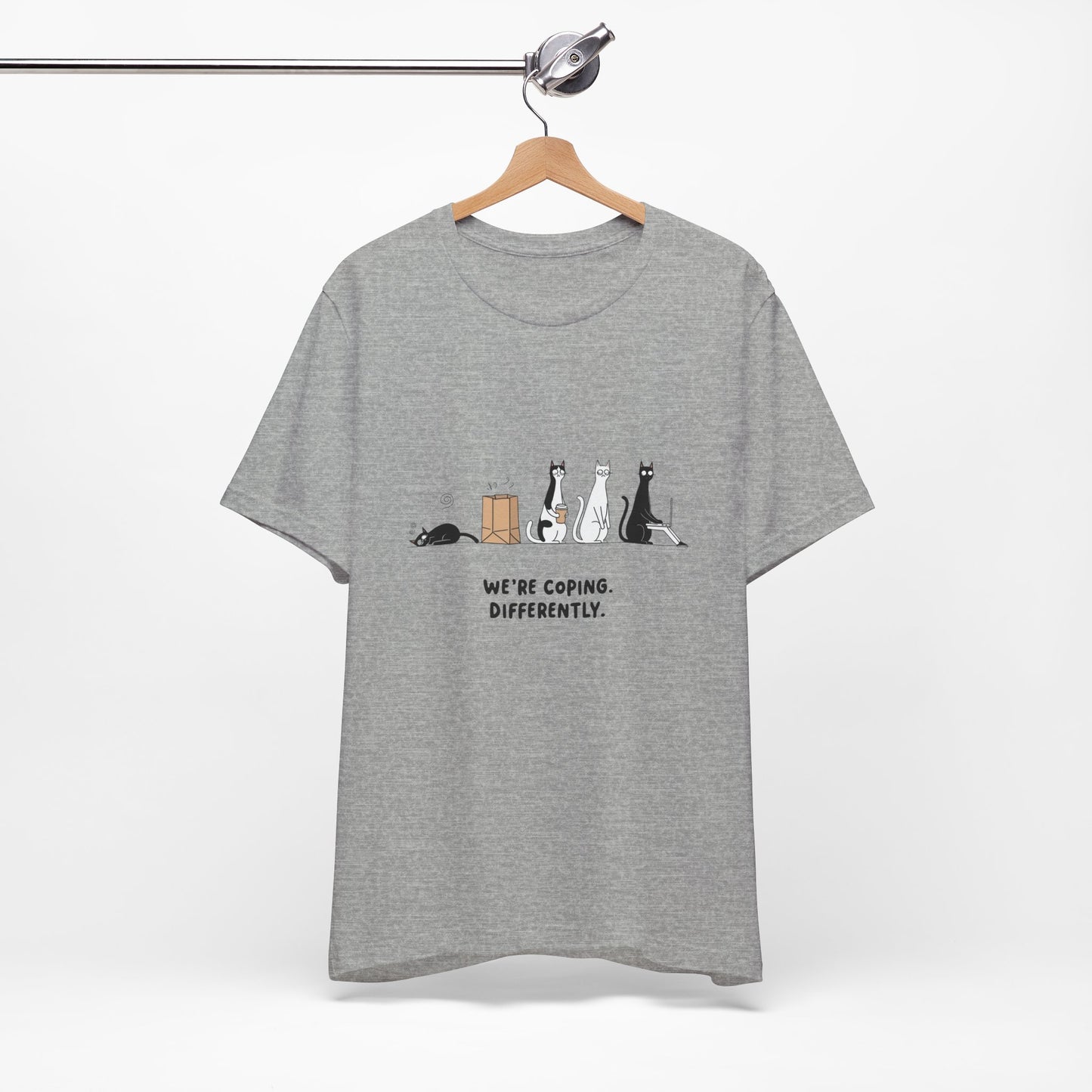 Quirky Cat Tee - We're Coping Differently, Cat Lovers Gift, Funny Pet Tee, Cute Animal Shirt, Unisex Graphic T-Shirt