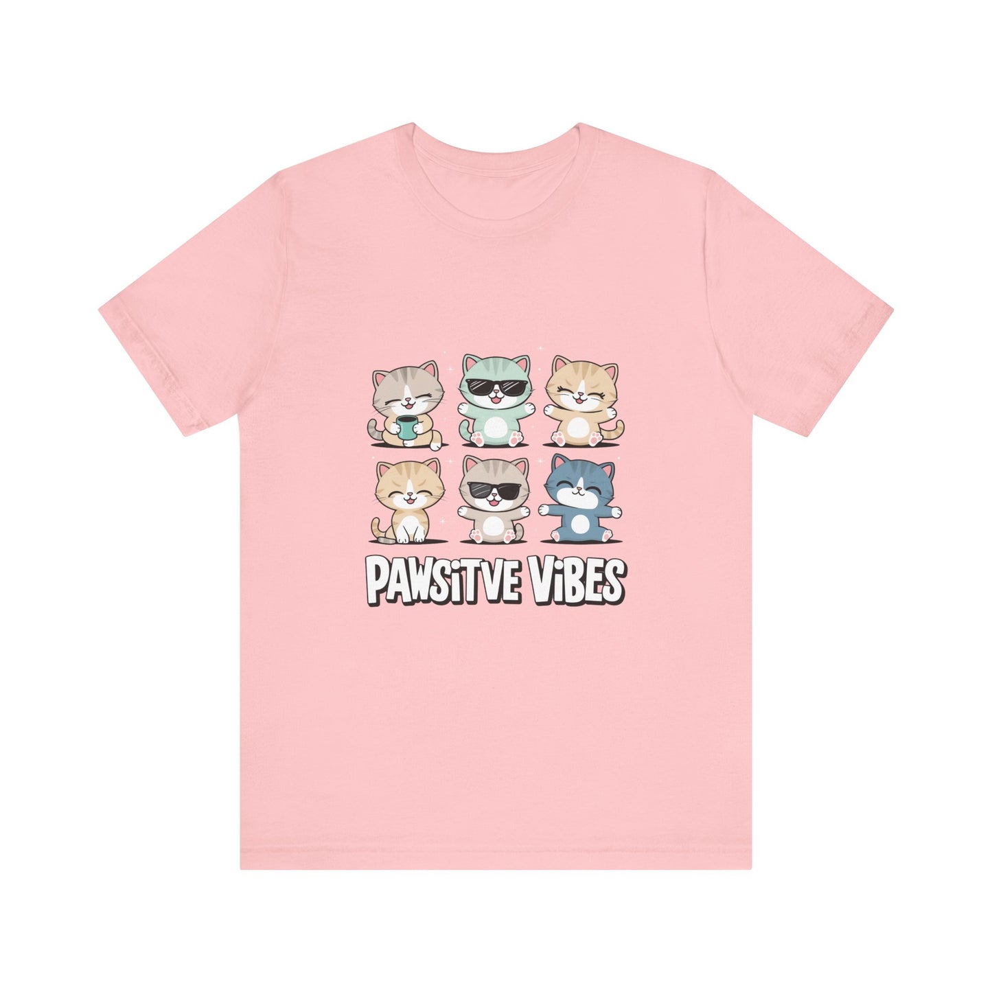 Pawsitive Vibes Cat Tee, Cute Animal Shirt, Pet Lover Gift, Soft Jersey T-Shirt, Humor Apparel for Cat Lovers, Fun Casual Wear