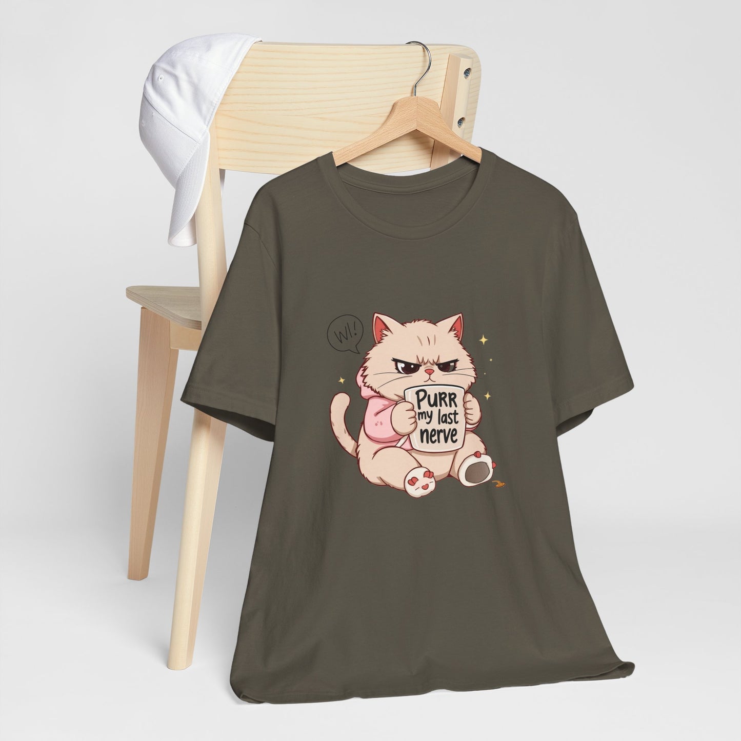 Funny Cat Tee - "Purr My Last Nerve" Unisex Jersey T-Shirt, Cute Animal Shirt, Gift for Cat Lovers, Birthday Gift, Humor Apparel