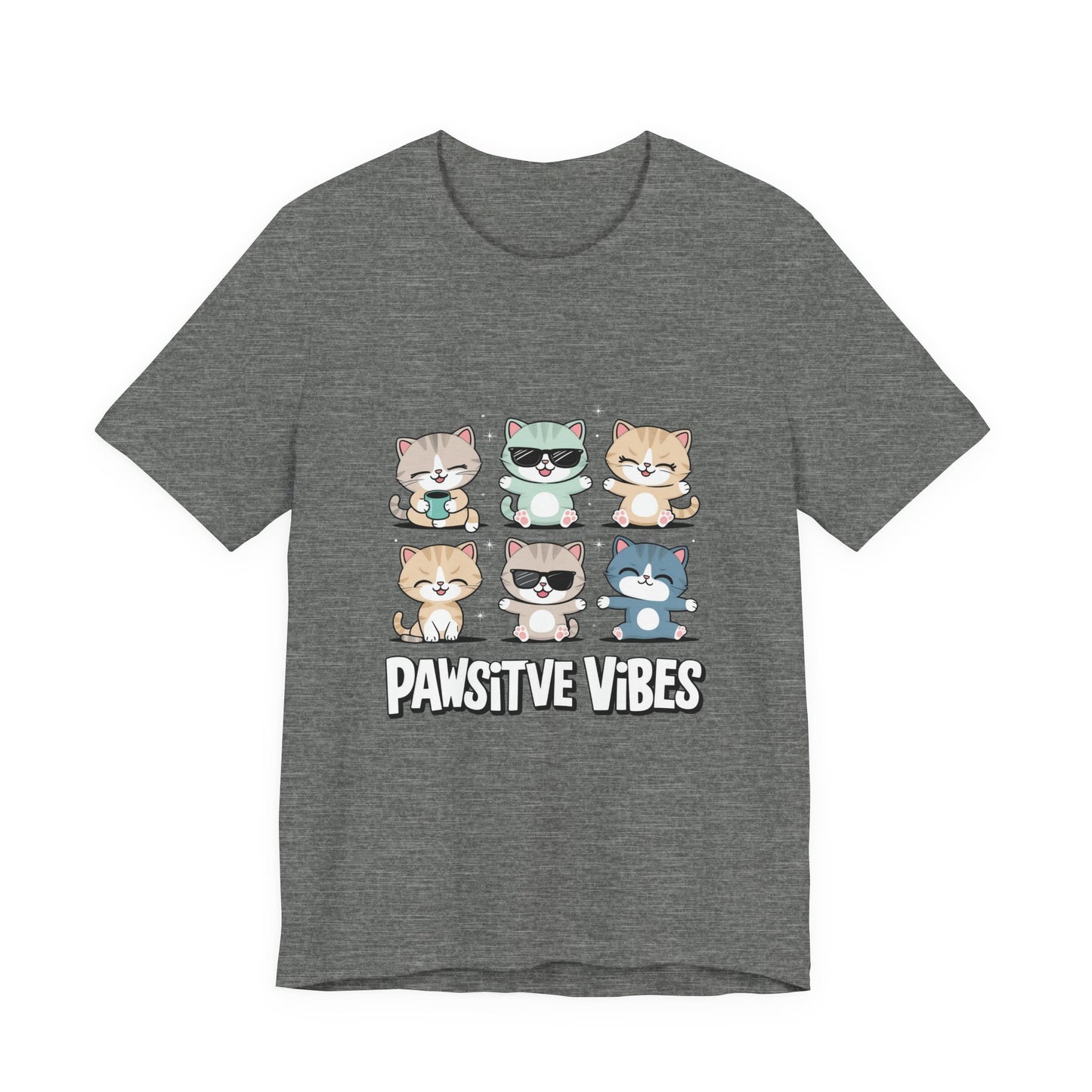 Pawsitive Vibes Cat Tee, Cute Animal Shirt, Pet Lover Gift, Soft Jersey T-Shirt, Humor Apparel for Cat Lovers, Fun Casual Wear