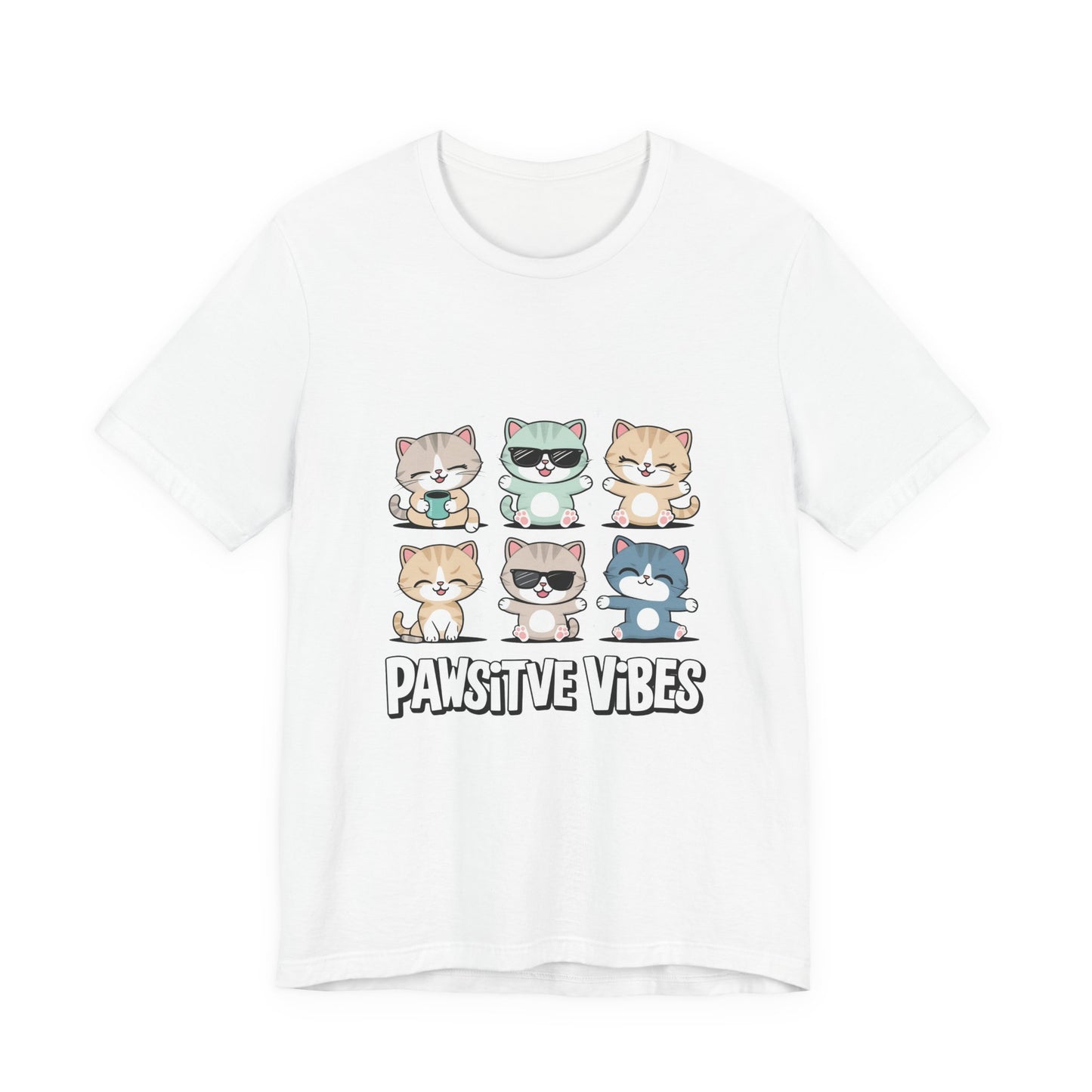 Pawsitive Vibes Cat Tee, Cute Animal Shirt, Pet Lover Gift, Soft Jersey T-Shirt, Humor Apparel for Cat Lovers, Fun Casual Wear