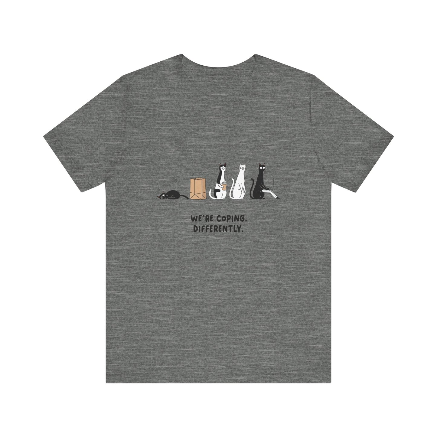 Quirky Cat Tee - We're Coping Differently, Cat Lovers Gift, Funny Pet Tee, Cute Animal Shirt, Unisex Graphic T-Shirt