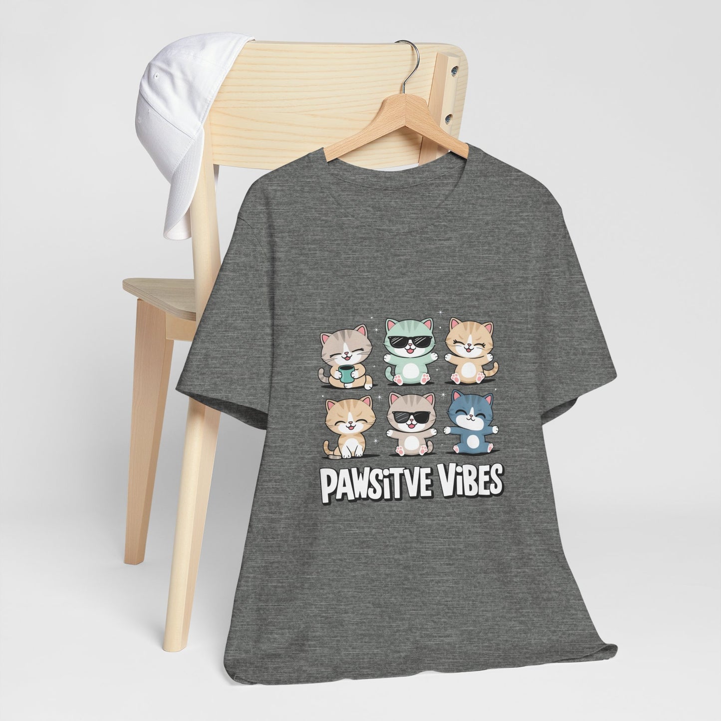 Pawsitive Vibes Cat Tee, Cute Animal Shirt, Pet Lover Gift, Soft Jersey T-Shirt, Humor Apparel for Cat Lovers, Fun Casual Wear
