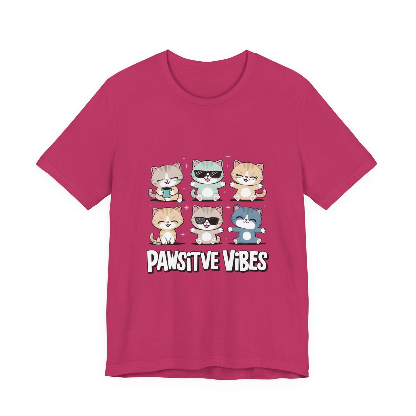 Pawsitive Vibes Cat Tee, Cute Animal Shirt, Pet Lover Gift, Soft Jersey T-Shirt, Humor Apparel for Cat Lovers, Fun Casual Wear