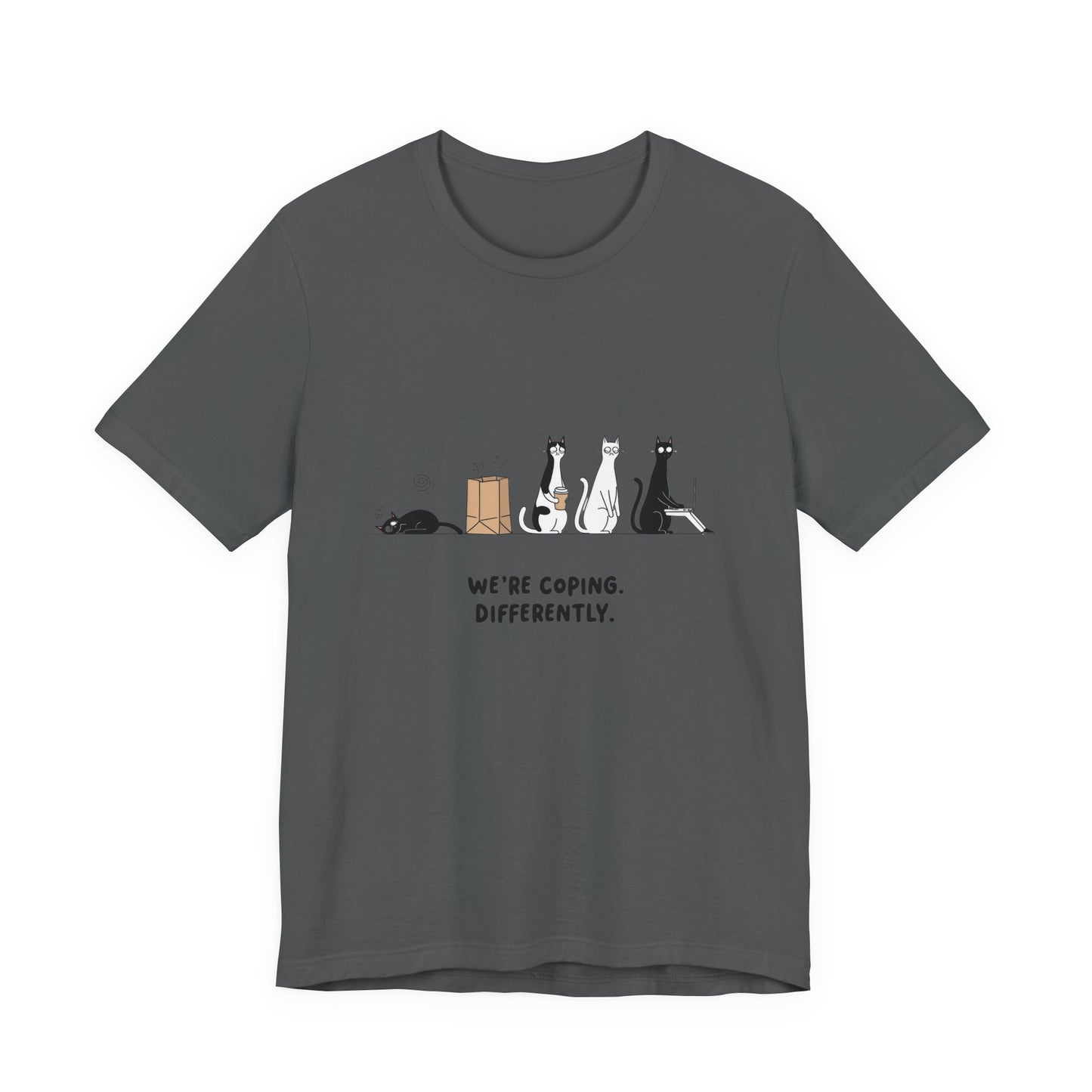 Quirky Cat Tee - We're Coping Differently, Cat Lovers Gift, Funny Pet Tee, Cute Animal Shirt, Unisex Graphic T-Shirt