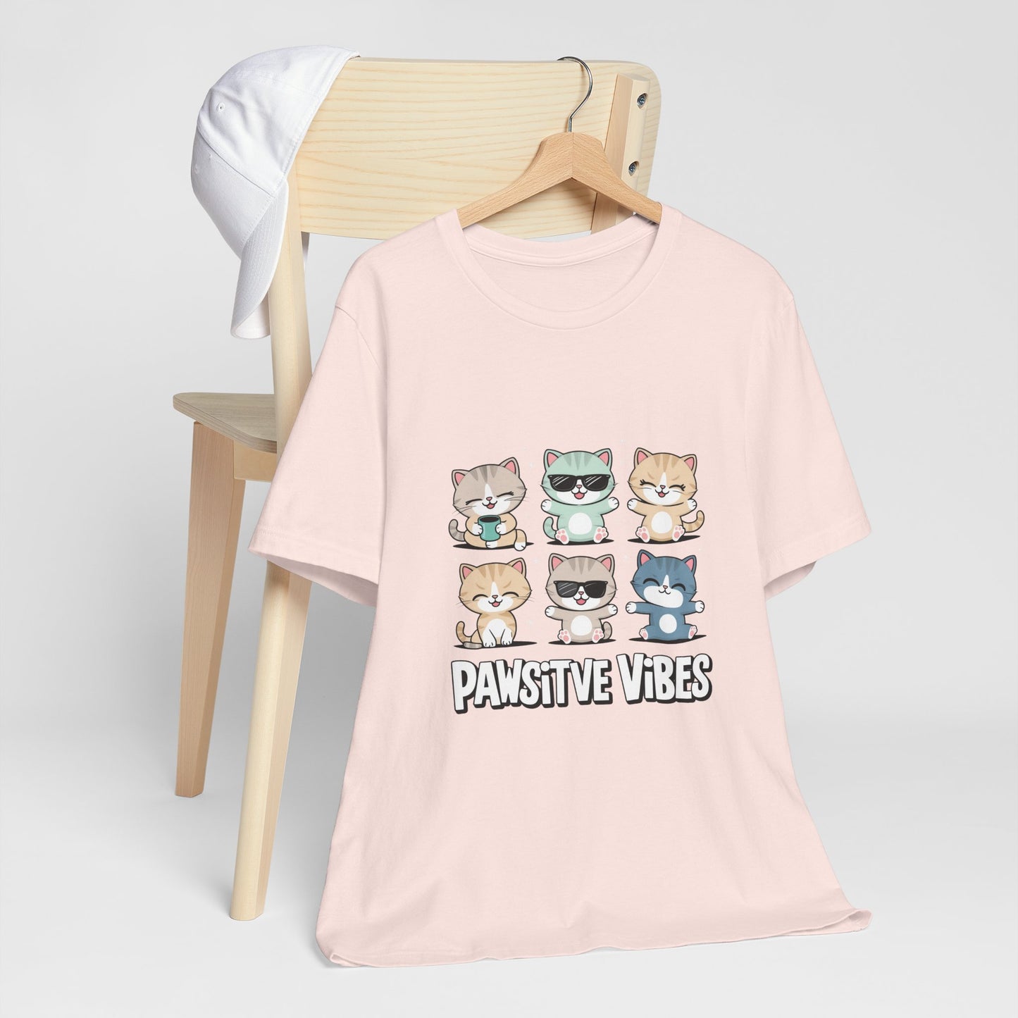 Pawsitive Vibes Cat Tee, Cute Animal Shirt, Pet Lover Gift, Soft Jersey T-Shirt, Humor Apparel for Cat Lovers, Fun Casual Wear
