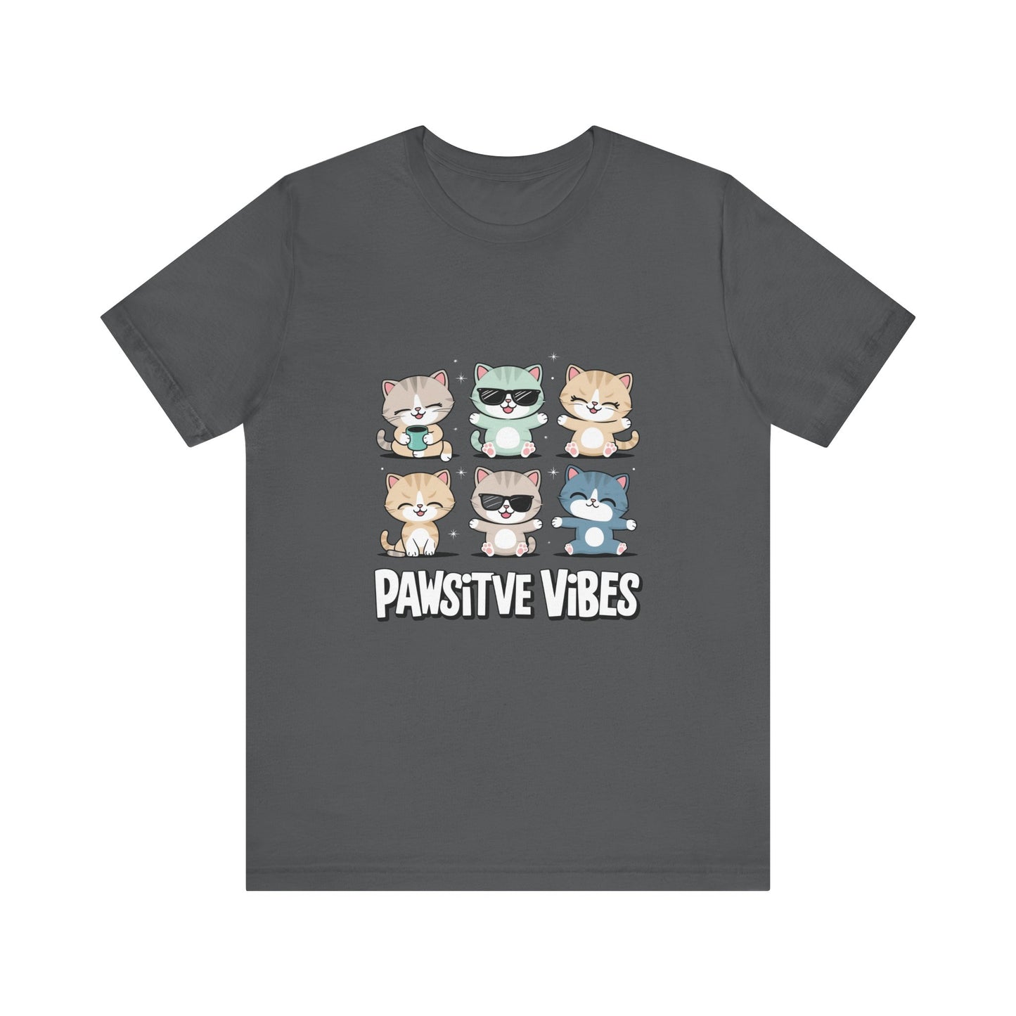 Pawsitive Vibes Cat Tee, Cute Animal Shirt, Pet Lover Gift, Soft Jersey T-Shirt, Humor Apparel for Cat Lovers, Fun Casual Wear