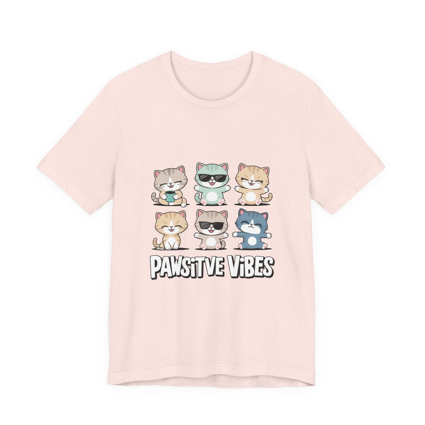 Pawsitive Vibes Cat Tee, Cute Animal Shirt, Pet Lover Gift, Soft Jersey T-Shirt, Humor Apparel for Cat Lovers, Fun Casual Wear