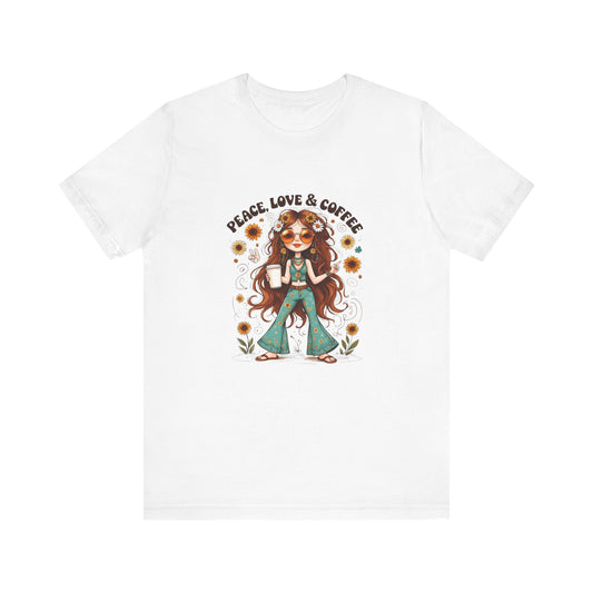 Boho Peace Love Coffee Tee, Relaxed Unisex Tee, Gift for Coffee Lovers, Casual Summer Shirt, Hippie Style Top, Festival Wear