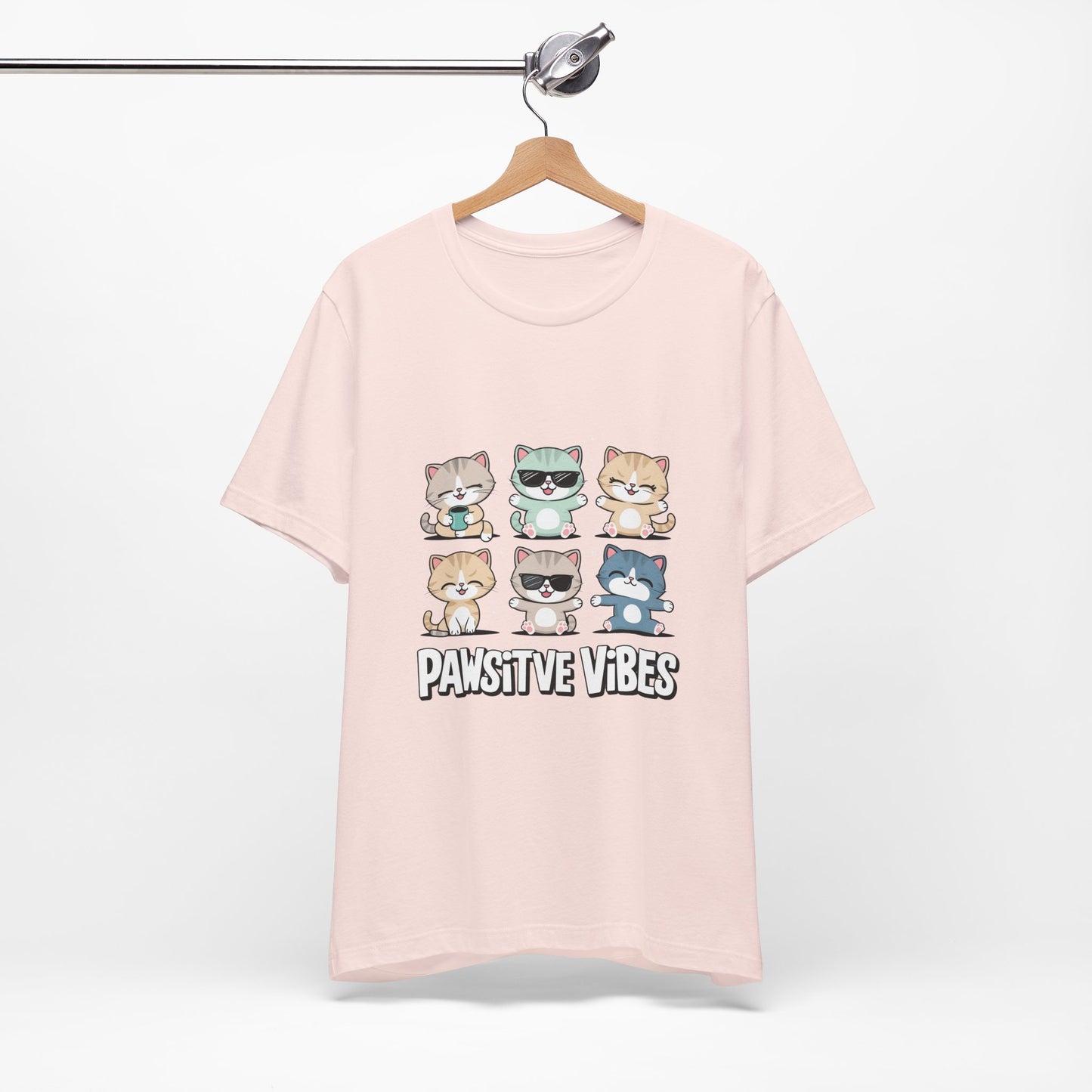Pawsitive Vibes Cat Tee, Cute Animal Shirt, Pet Lover Gift, Soft Jersey T-Shirt, Humor Apparel for Cat Lovers, Fun Casual Wear