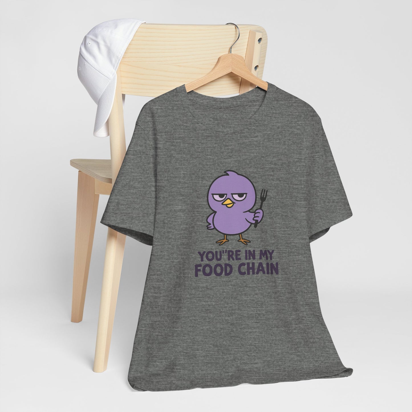 Funny Food Chain T-Shirt, Unisex Tee, Humorous Gift, Casual Wear, Bird Graphic Tee, Suitable for Birthdays, Comedy Enthusiasts