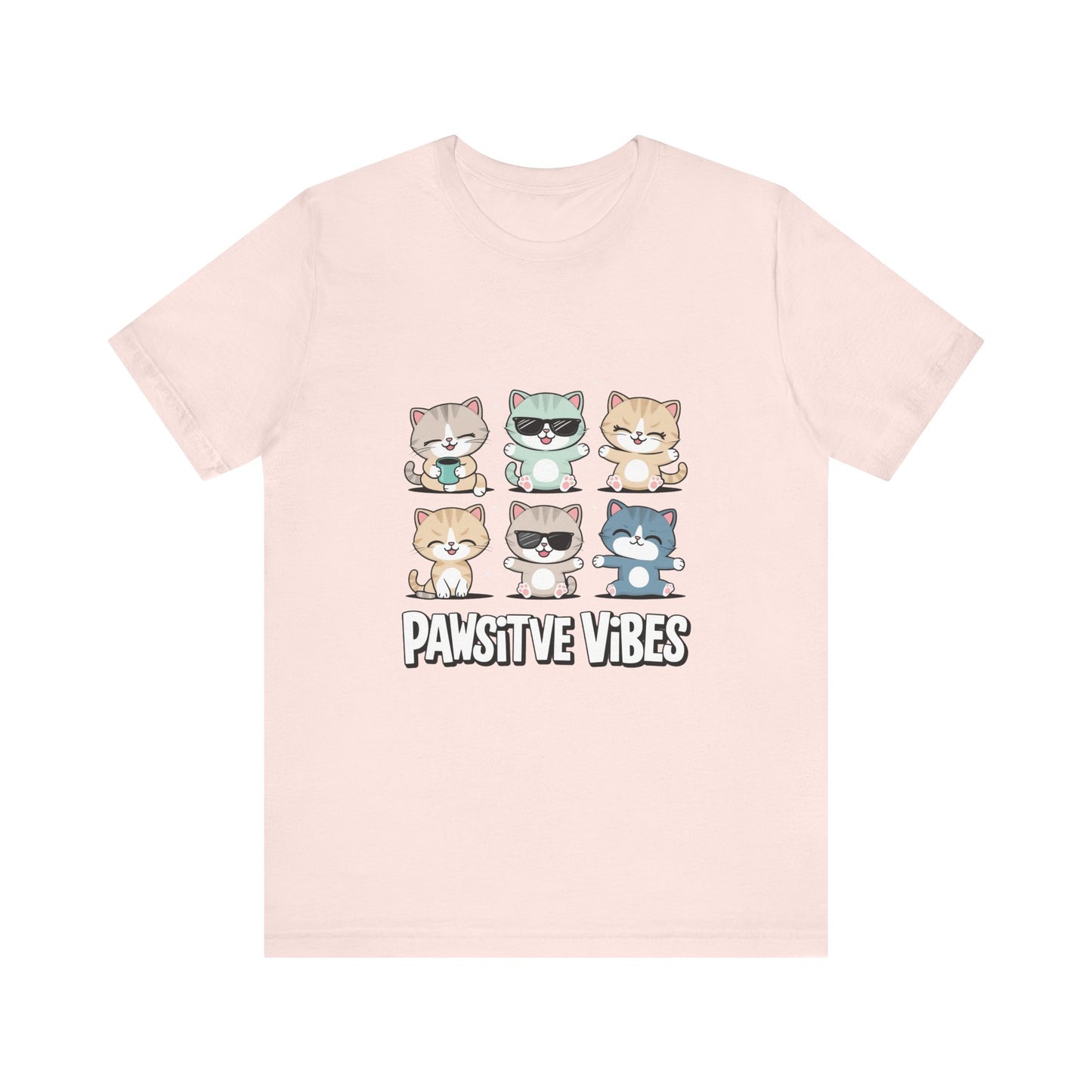 Pawsitive Vibes Cat Tee, Cute Animal Shirt, Pet Lover Gift, Soft Jersey T-Shirt, Humor Apparel for Cat Lovers, Fun Casual Wear