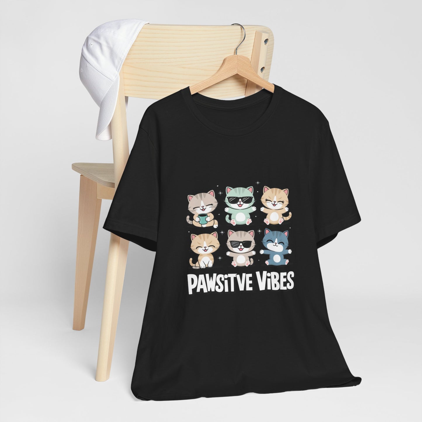 Pawsitive Vibes Cat Tee, Cute Animal Shirt, Pet Lover Gift, Soft Jersey T-Shirt, Humor Apparel for Cat Lovers, Fun Casual Wear