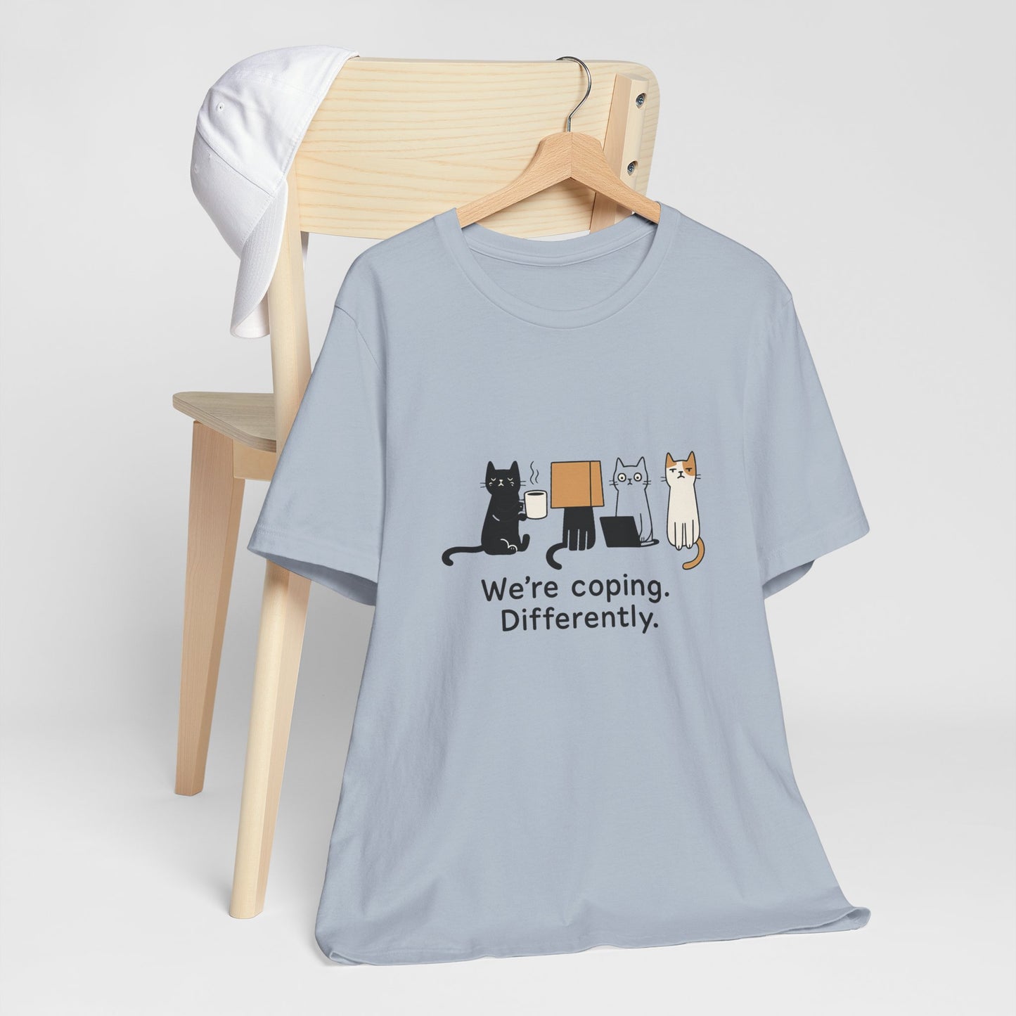 Coping Cat Tee, Unisex T-Shirt, Funny Cat Lover Gift, Unique Pet Owners Shirt, Gift for Cat Enthusiasts
