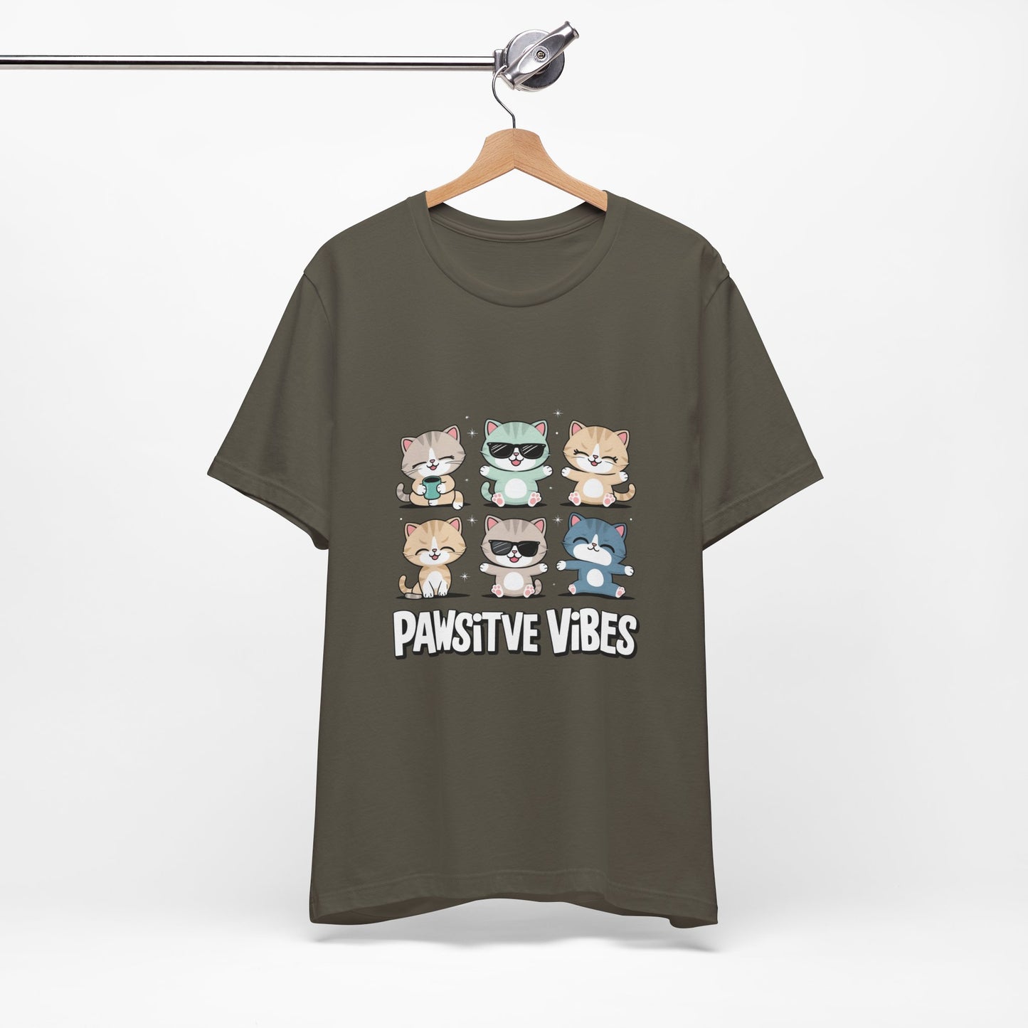 Pawsitive Vibes Cat Tee, Cute Animal Shirt, Pet Lover Gift, Soft Jersey T-Shirt, Humor Apparel for Cat Lovers, Fun Casual Wear