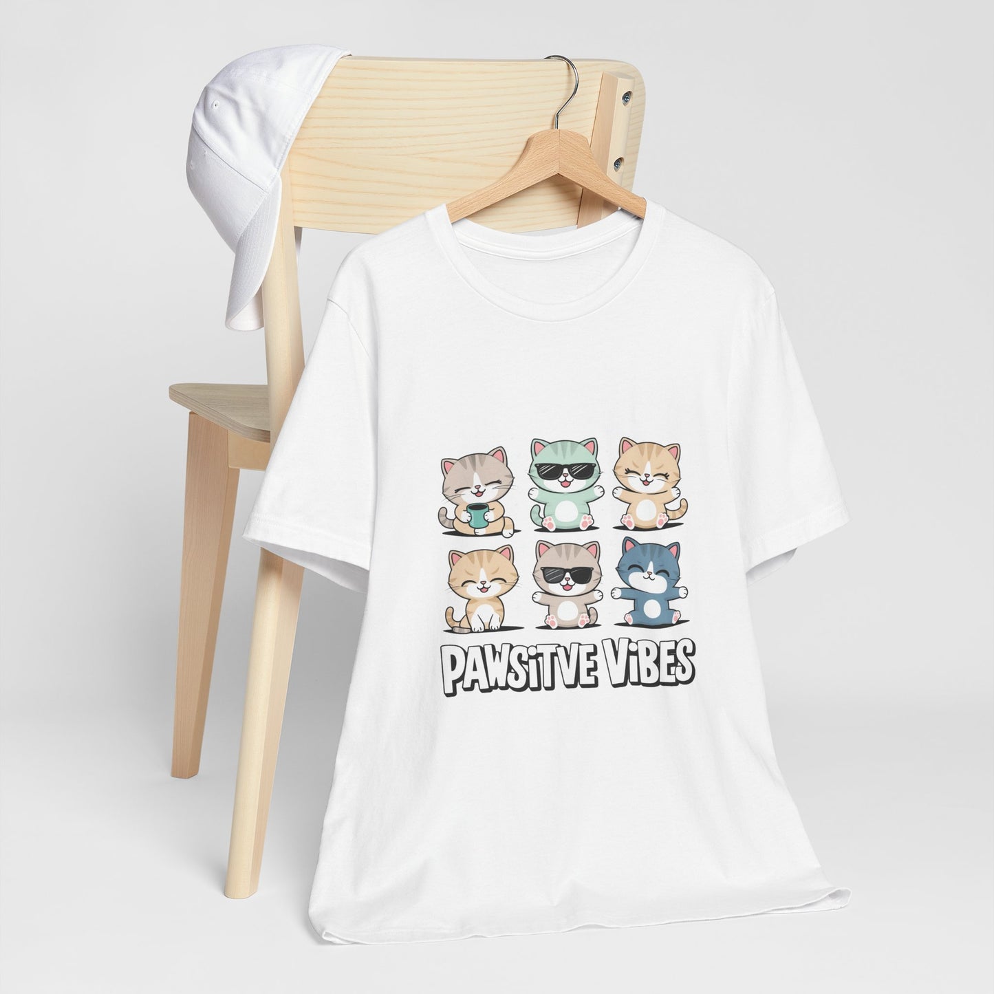 Pawsitive Vibes Cat Tee, Cute Animal Shirt, Pet Lover Gift, Soft Jersey T-Shirt, Humor Apparel for Cat Lovers, Fun Casual Wear