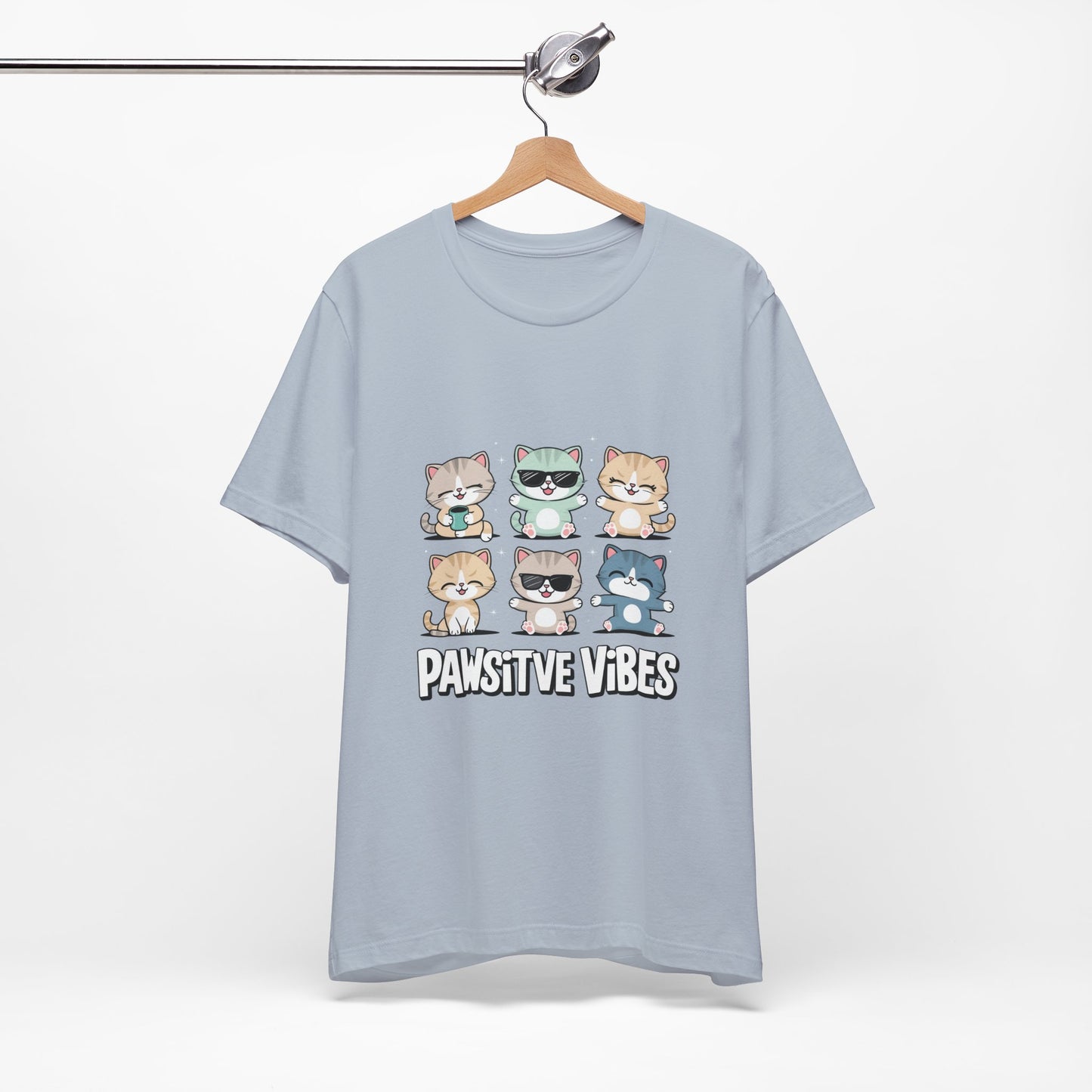 Pawsitive Vibes Cat Tee, Cute Animal Shirt, Pet Lover Gift, Soft Jersey T-Shirt, Humor Apparel for Cat Lovers, Fun Casual Wear