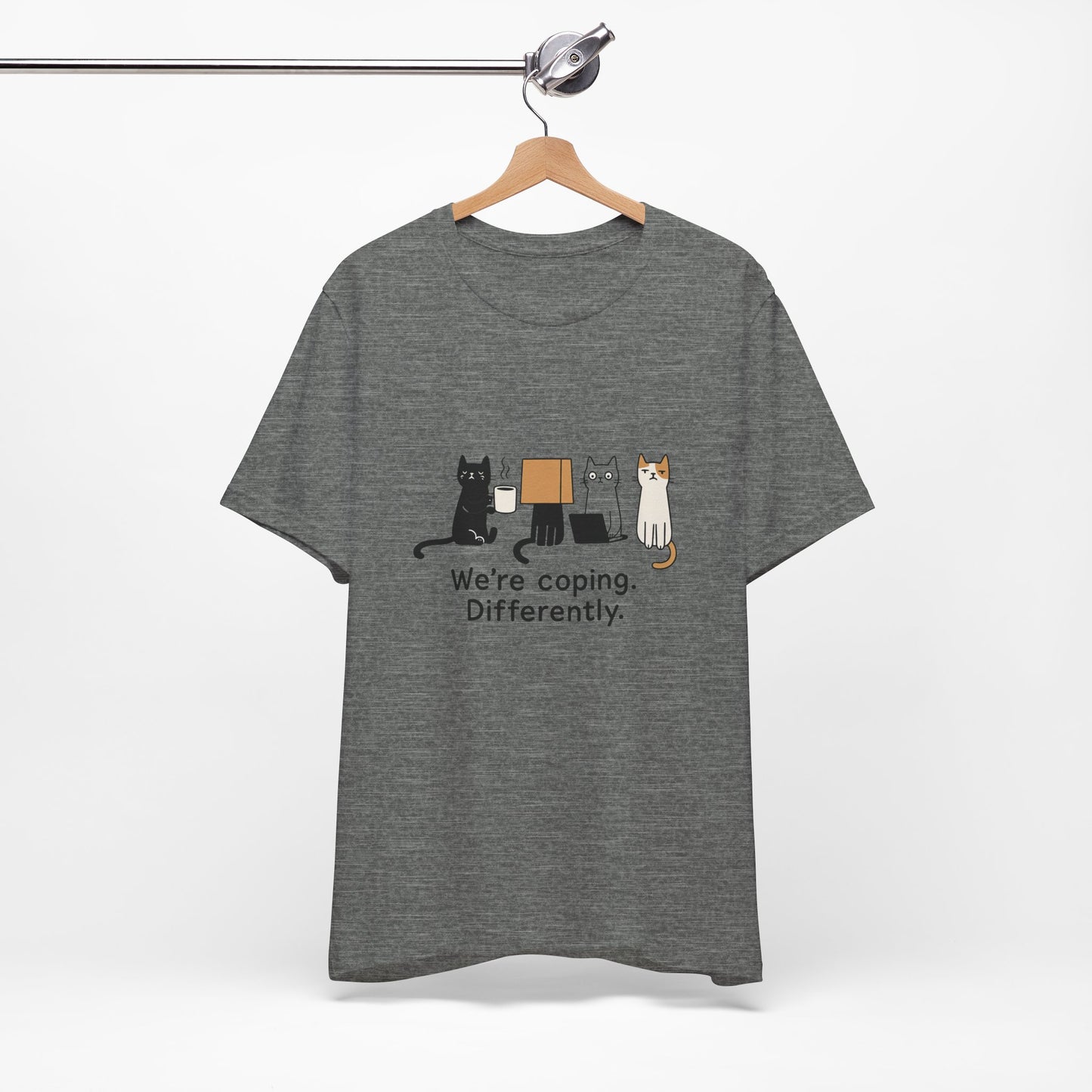 Coping Cat Tee, Unisex T-Shirt, Funny Cat Lover Gift, Unique Pet Owners Shirt, Gift for Cat Enthusiasts