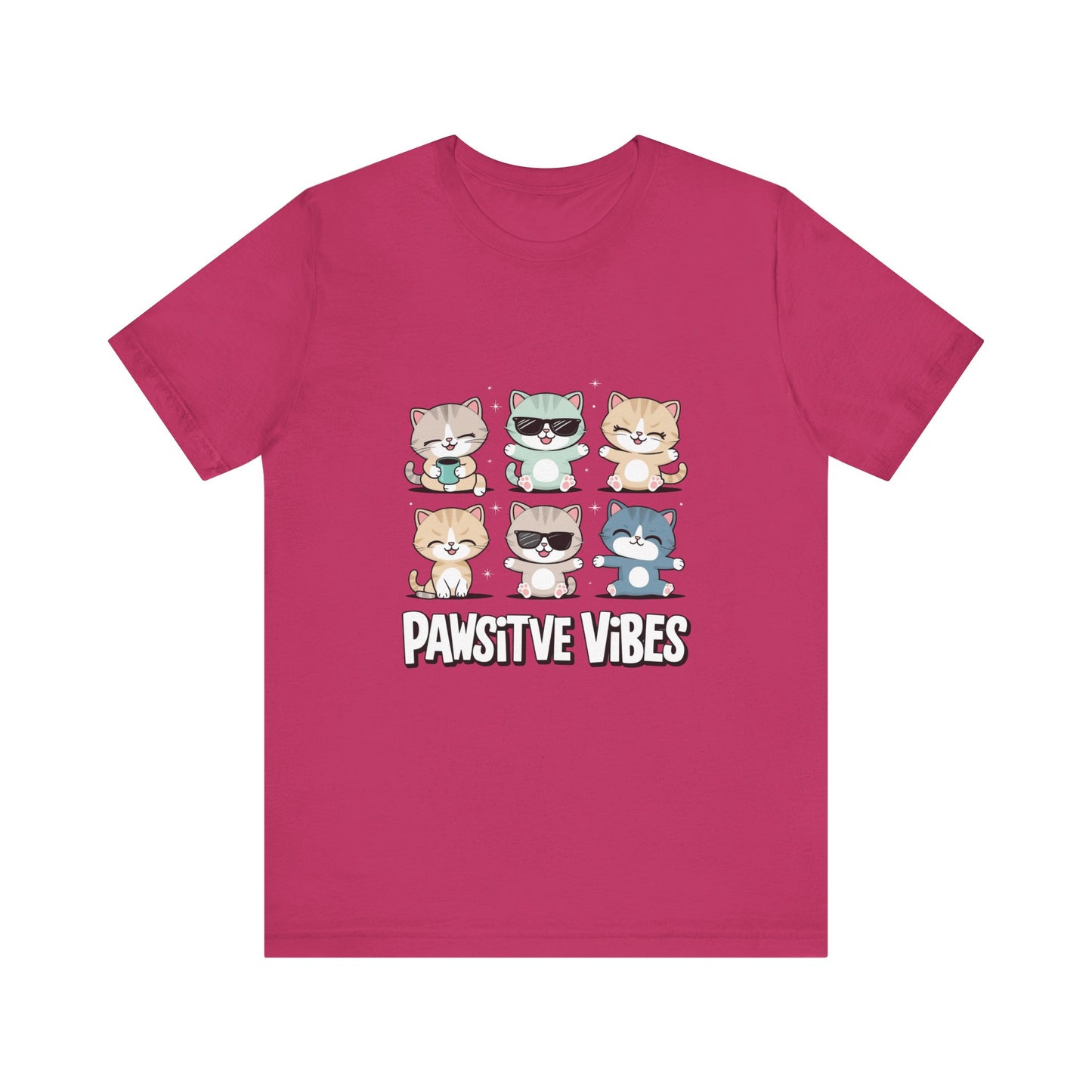 Pawsitive Vibes Cat Tee, Cute Animal Shirt, Pet Lover Gift, Soft Jersey T-Shirt, Humor Apparel for Cat Lovers, Fun Casual Wear