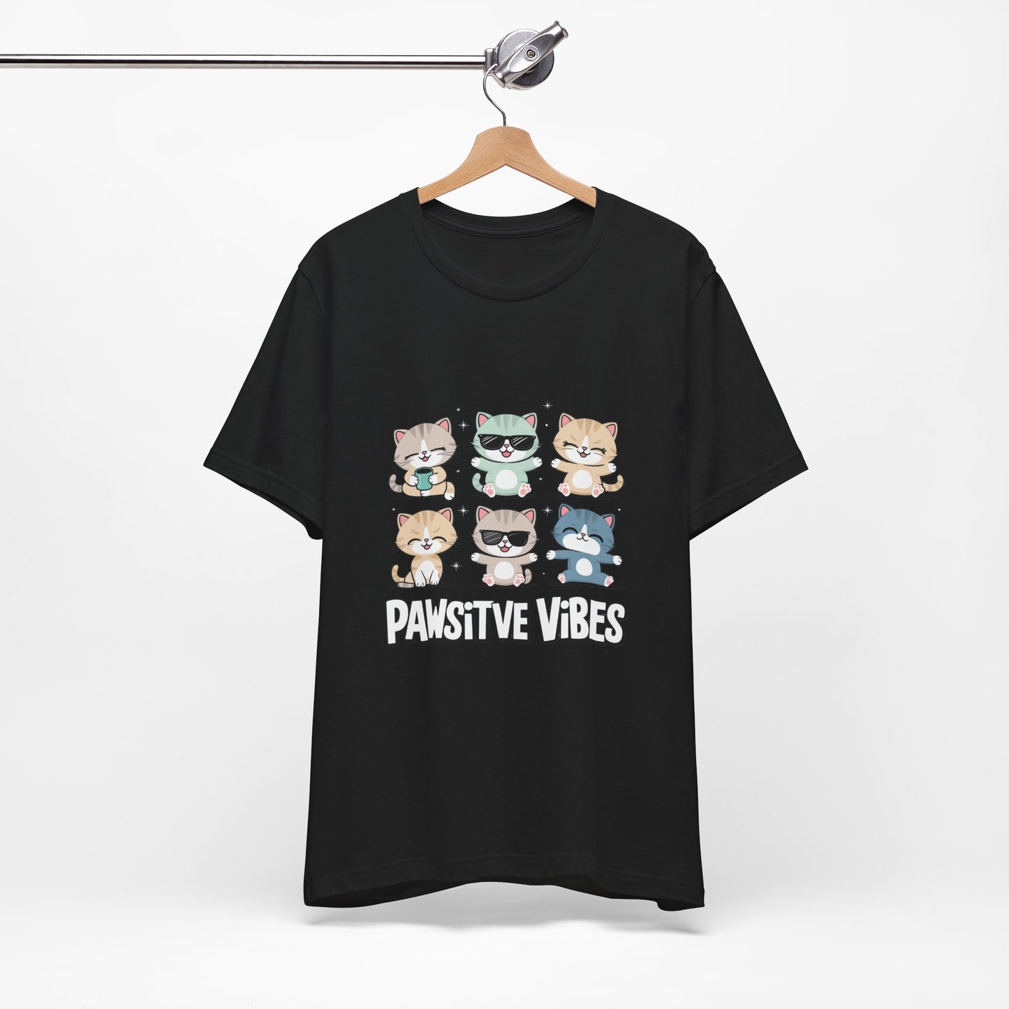 Pawsitive Vibes Cat Tee, Cute Animal Shirt, Pet Lover Gift, Soft Jersey T-Shirt, Humor Apparel for Cat Lovers, Fun Casual Wear