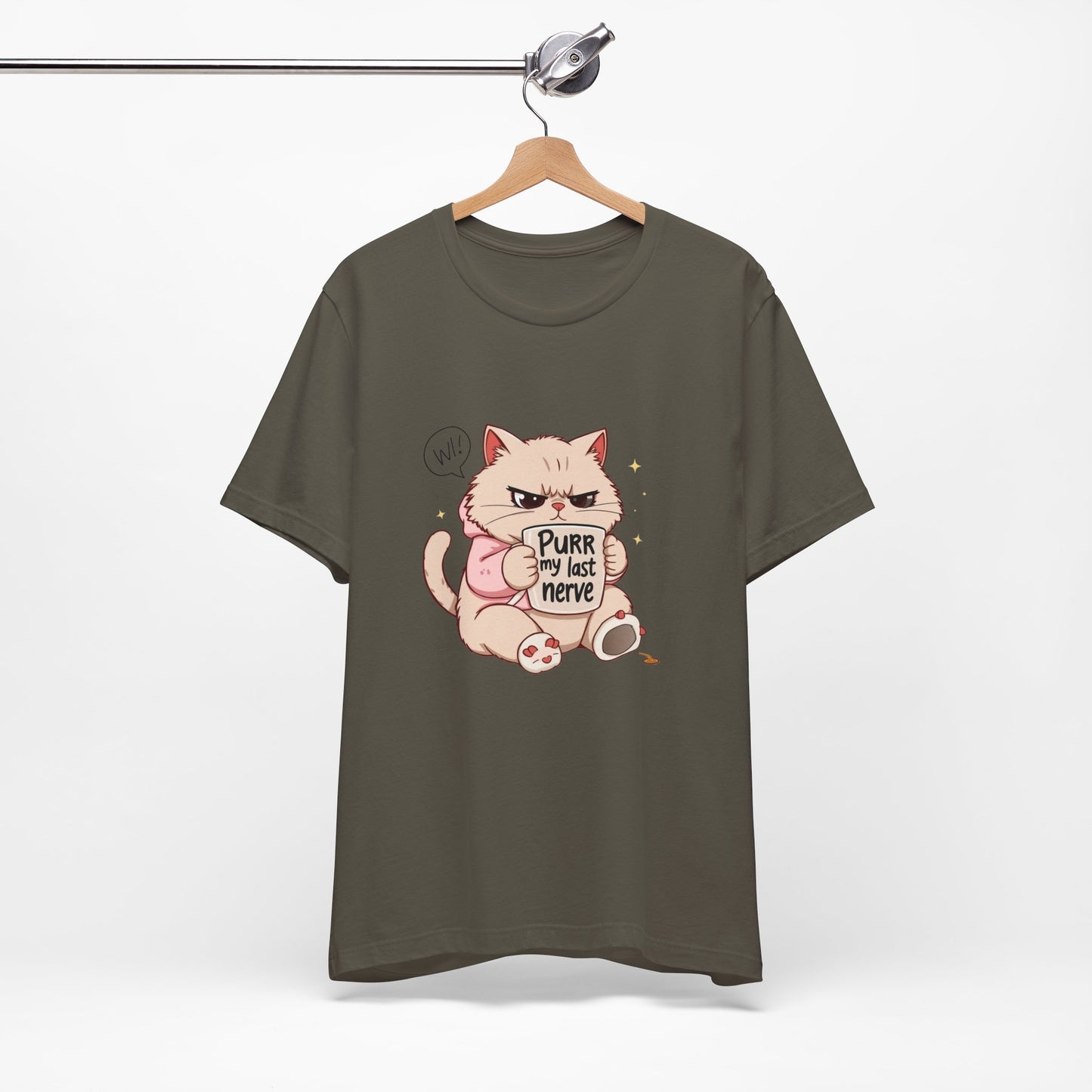 Funny Cat Tee - "Purr My Last Nerve" Unisex Jersey T-Shirt, Cute Animal Shirt, Gift for Cat Lovers, Birthday Gift, Humor Apparel