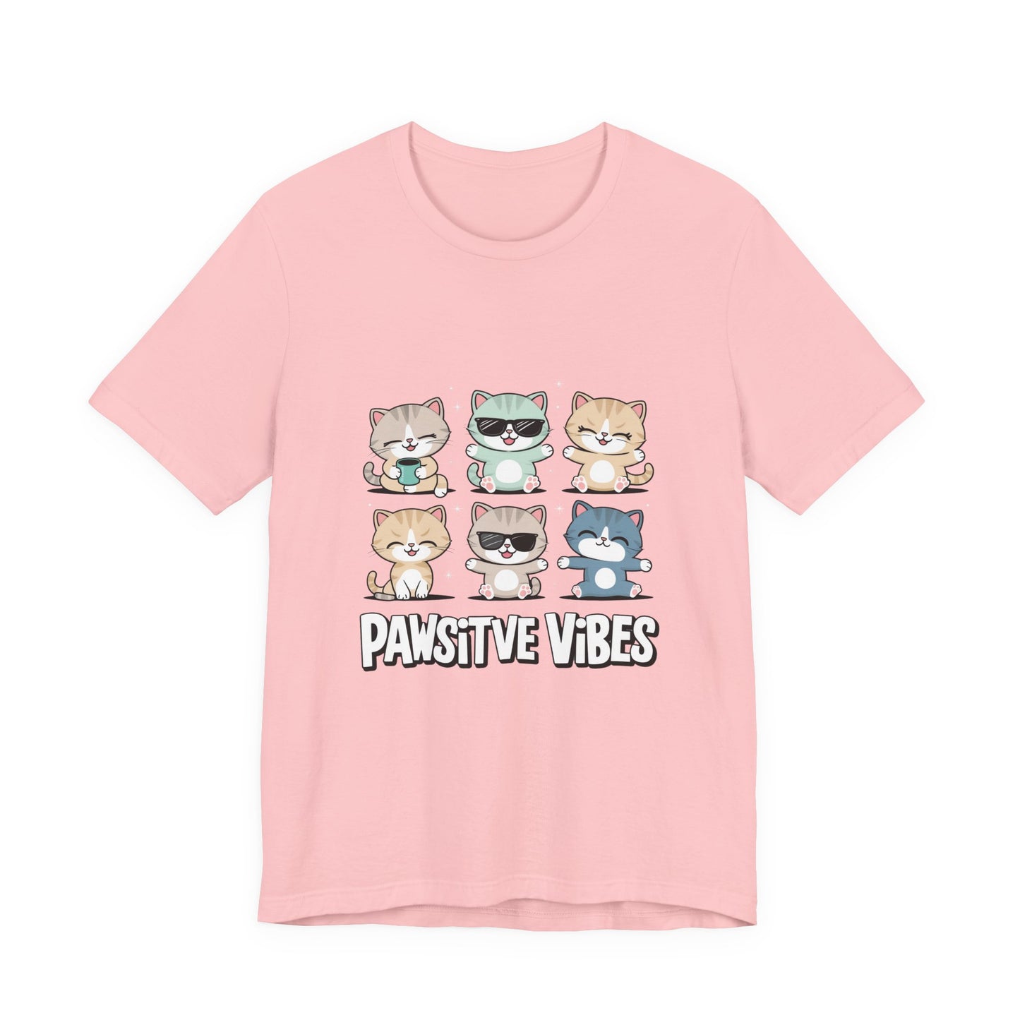 Pawsitive Vibes Cat Tee, Cute Animal Shirt, Pet Lover Gift, Soft Jersey T-Shirt, Humor Apparel for Cat Lovers, Fun Casual Wear