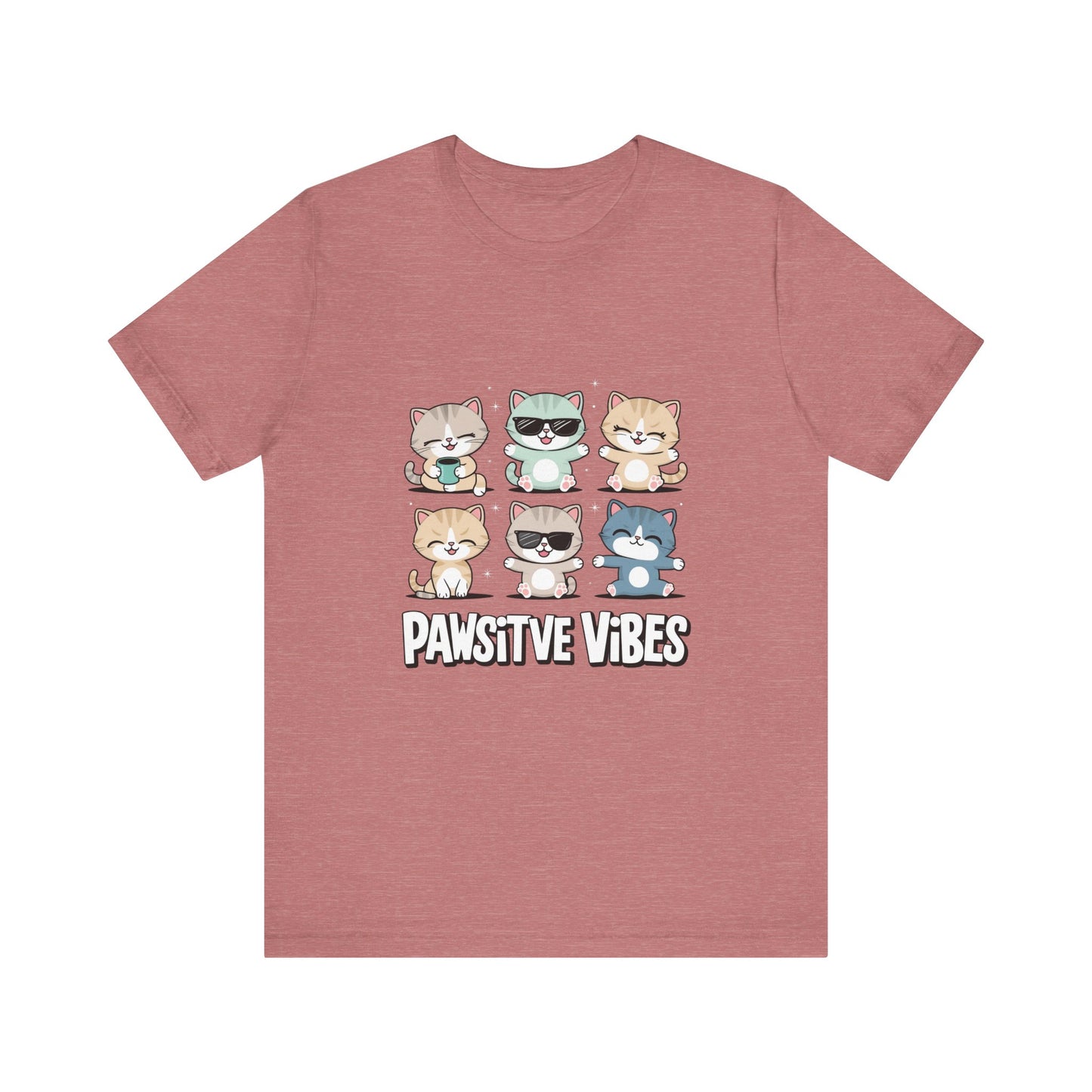 Pawsitive Vibes Cat Tee, Cute Animal Shirt, Pet Lover Gift, Soft Jersey T-Shirt, Humor Apparel for Cat Lovers, Fun Casual Wear