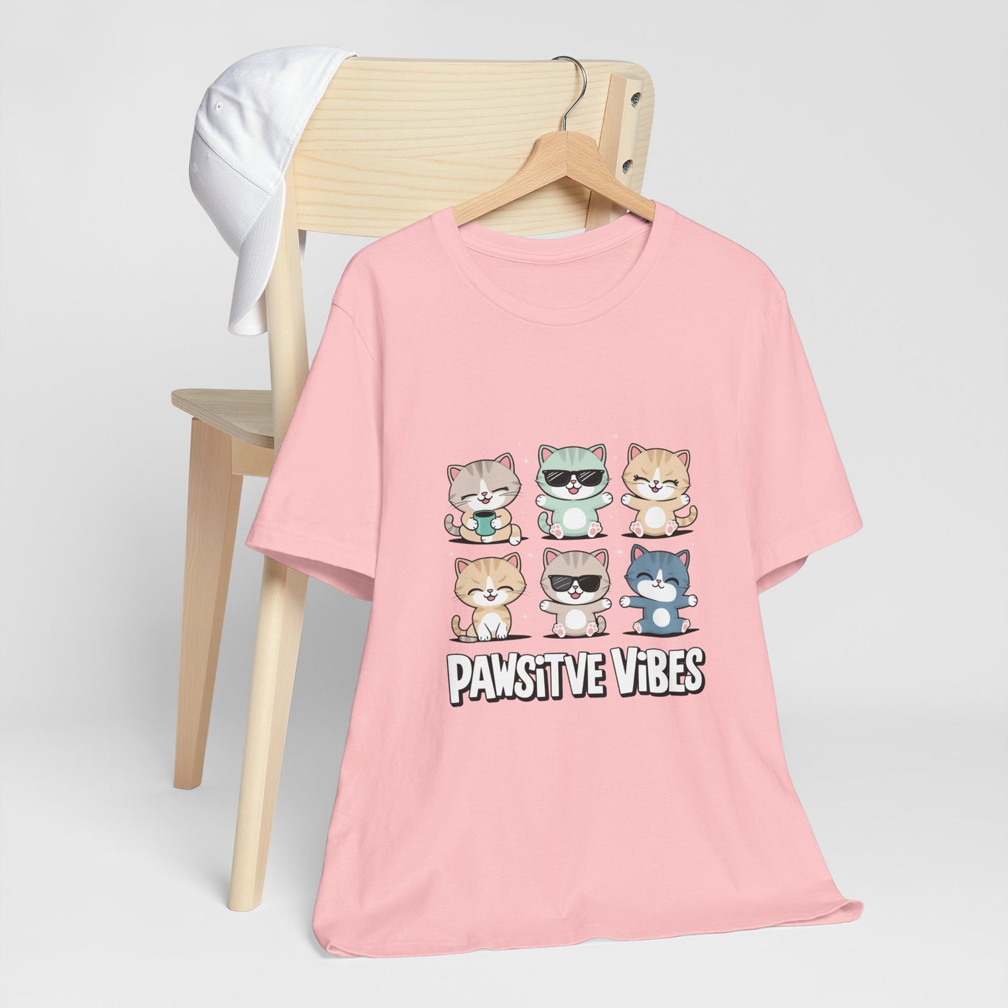 Pawsitive Vibes Cat Tee, Cute Animal Shirt, Pet Lover Gift, Soft Jersey T-Shirt, Humor Apparel for Cat Lovers, Fun Casual Wear
