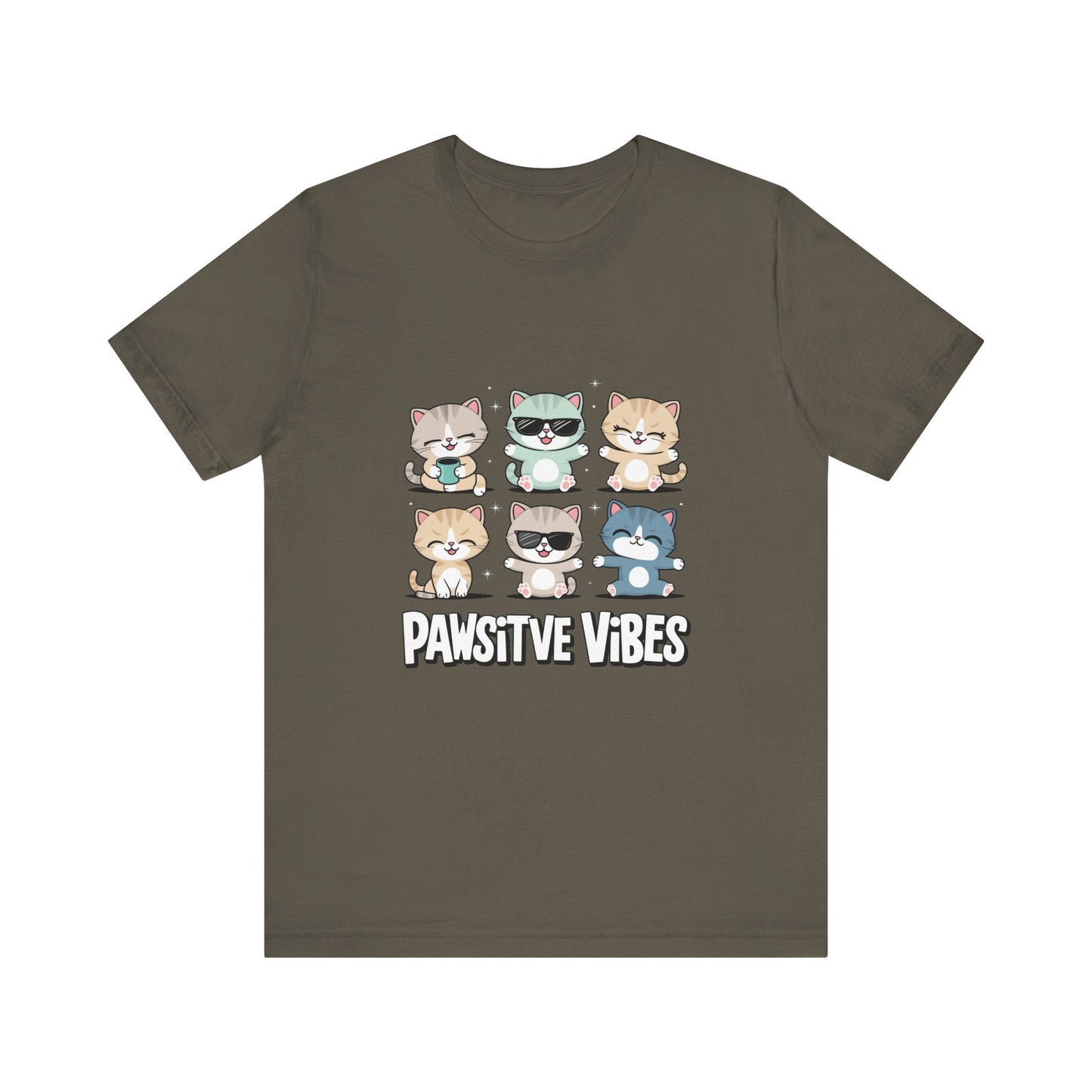 Pawsitive Vibes Cat Tee, Cute Animal Shirt, Pet Lover Gift, Soft Jersey T-Shirt, Humor Apparel for Cat Lovers, Fun Casual Wear