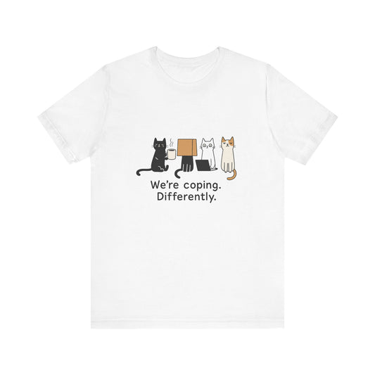 Coping Cat Tee, Unisex T-Shirt, Funny Cat Lover Gift, Unique Pet Owners Shirt, Gift for Cat Enthusiasts