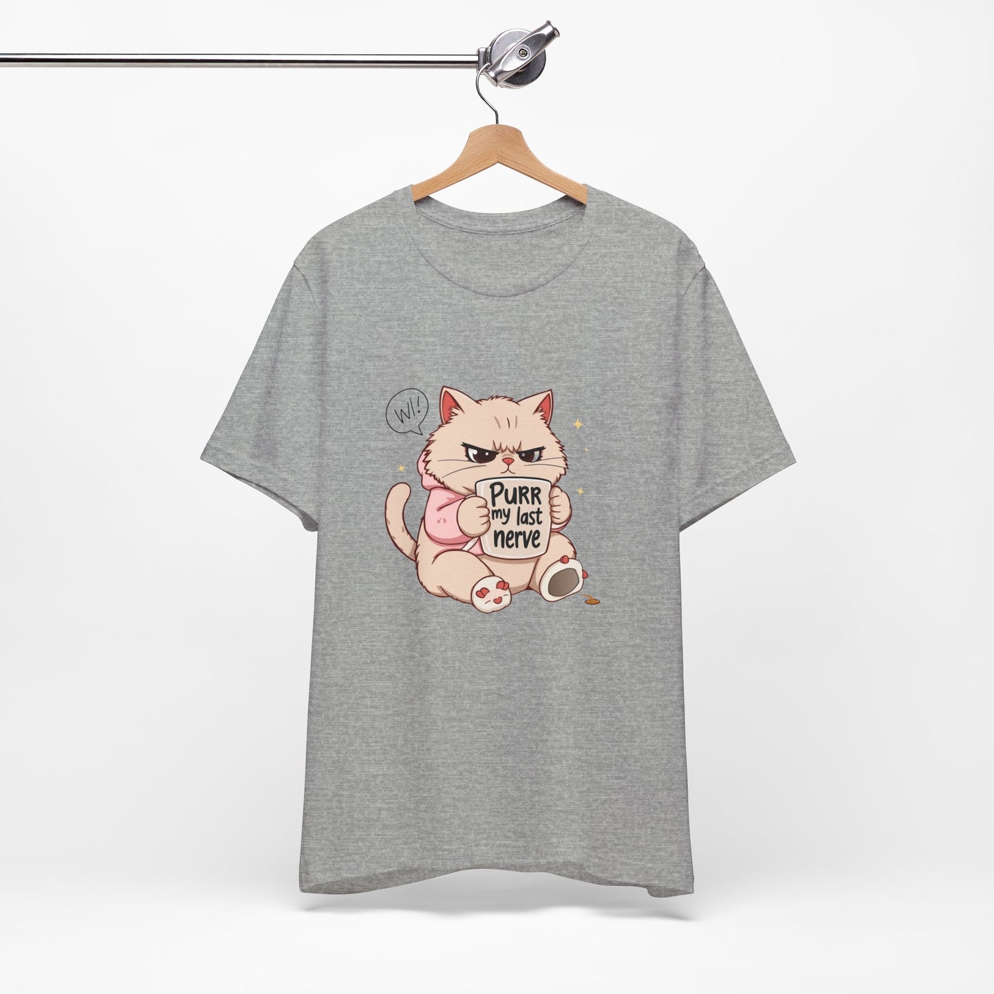 Funny Cat Tee - "Purr My Last Nerve" Unisex Jersey T-Shirt, Cute Animal Shirt, Gift for Cat Lovers, Birthday Gift, Humor Apparel