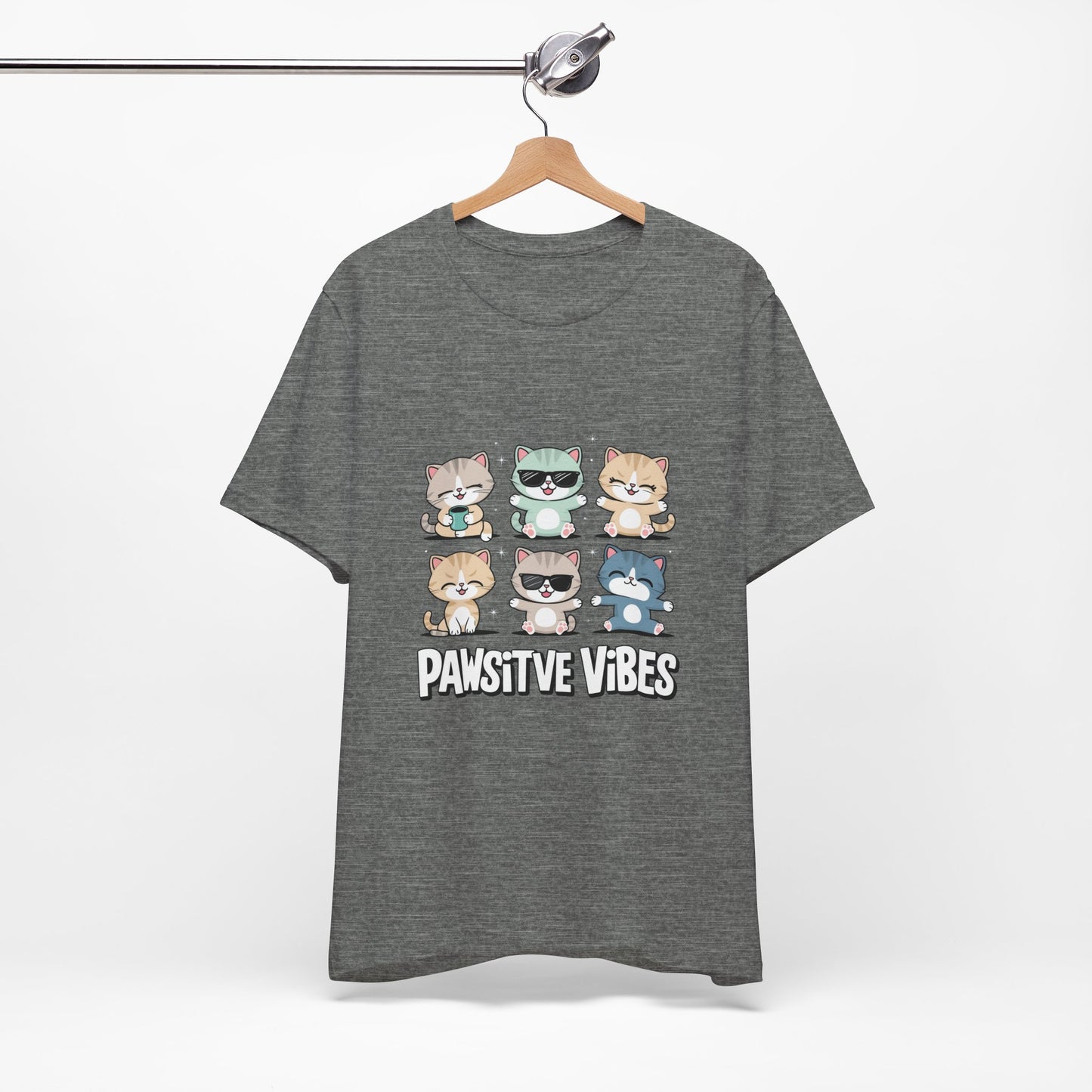 Pawsitive Vibes Cat Tee, Cute Animal Shirt, Pet Lover Gift, Soft Jersey T-Shirt, Humor Apparel for Cat Lovers, Fun Casual Wear