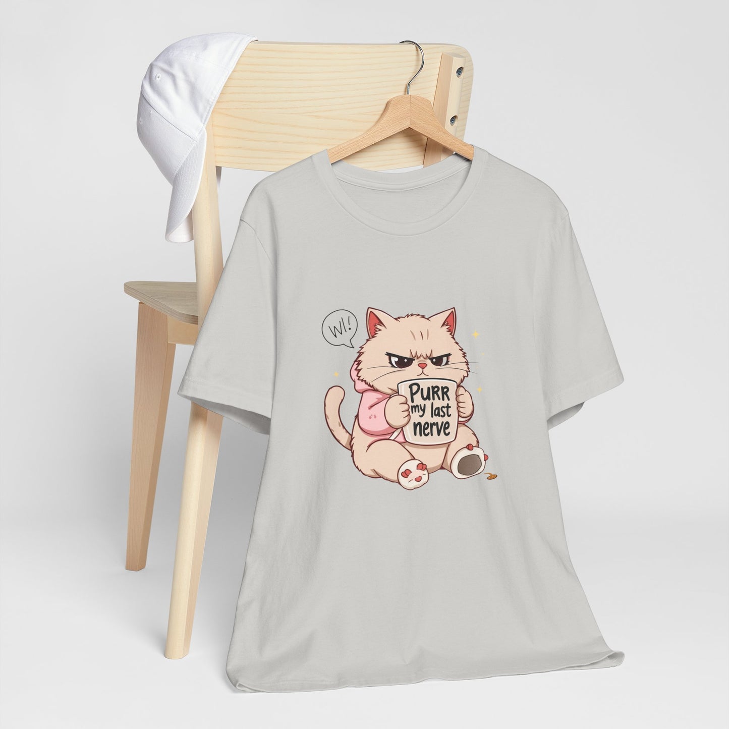 Funny Cat Tee - "Purr My Last Nerve" Unisex Jersey T-Shirt, Cute Animal Shirt, Gift for Cat Lovers, Birthday Gift, Humor Apparel