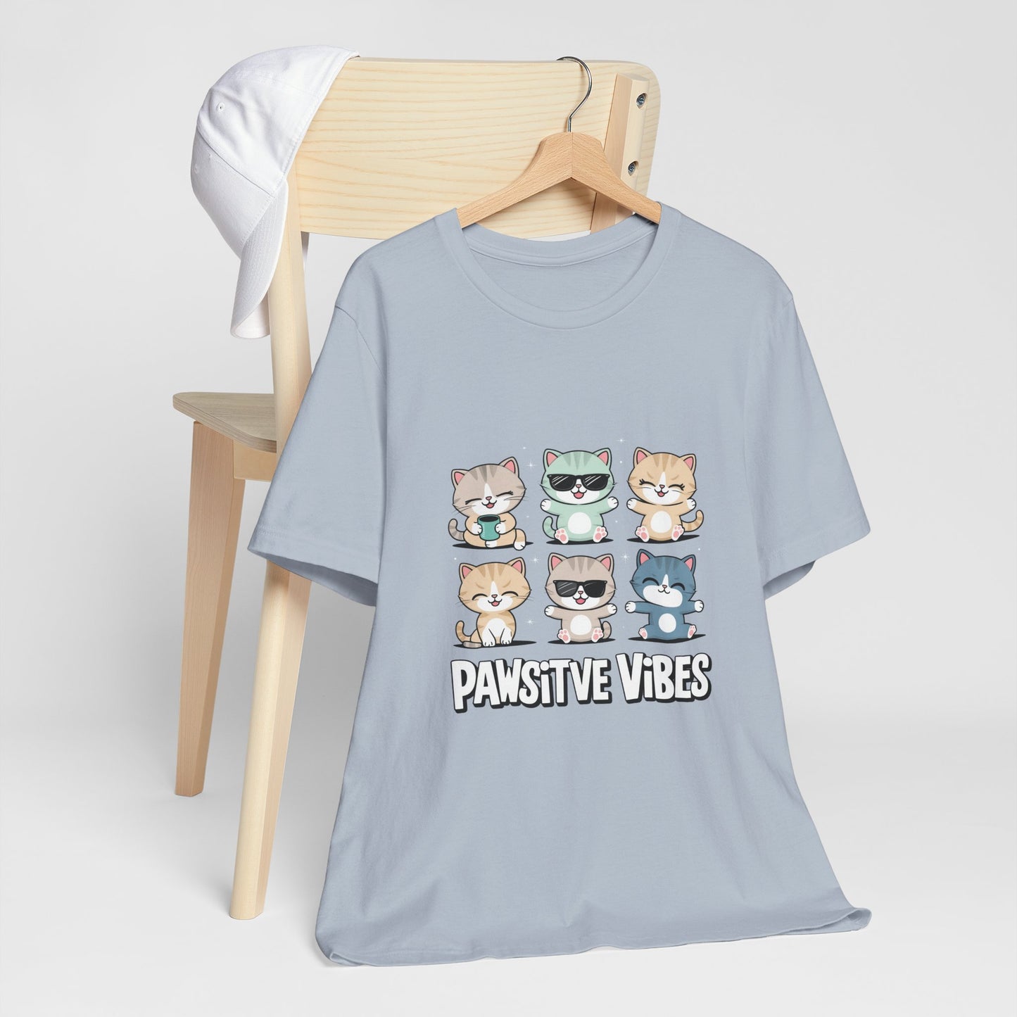 Pawsitive Vibes Cat Tee, Cute Animal Shirt, Pet Lover Gift, Soft Jersey T-Shirt, Humor Apparel for Cat Lovers, Fun Casual Wear